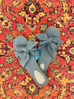 TOP Moda Denim Blue Bow Slide Sandals